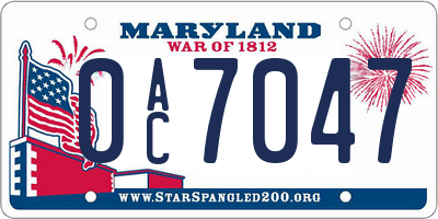 MD license plate 0AC7047