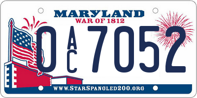MD license plate 0AC7052