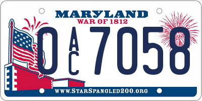 MD license plate 0AC7058