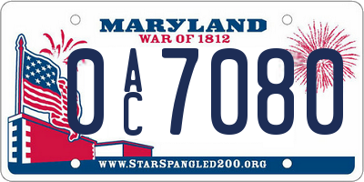 MD license plate 0AC7080