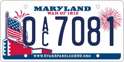 MD license plate 0AC7081
