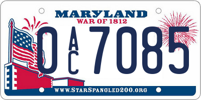 MD license plate 0AC7085