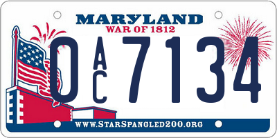 MD license plate 0AC7134