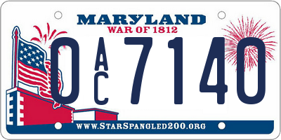 MD license plate 0AC7140
