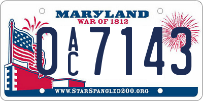 MD license plate 0AC7143