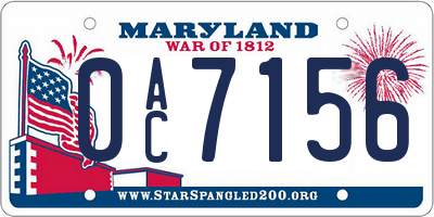 MD license plate 0AC7156