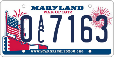 MD license plate 0AC7163
