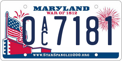 MD license plate 0AC7181