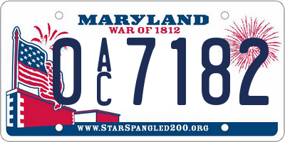 MD license plate 0AC7182
