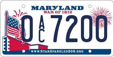 MD license plate 0AC7200