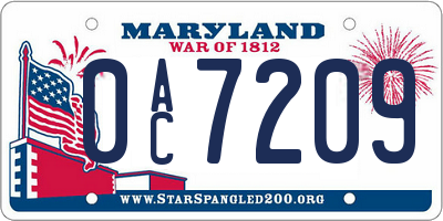 MD license plate 0AC7209