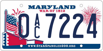 MD license plate 0AC7224