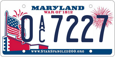 MD license plate 0AC7227