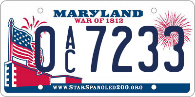 MD license plate 0AC7233