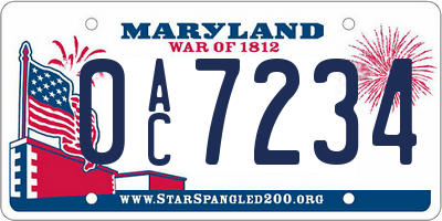 MD license plate 0AC7234