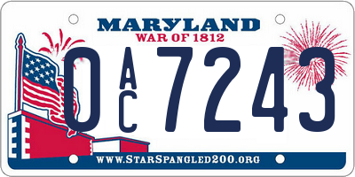 MD license plate 0AC7243