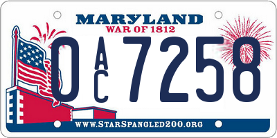 MD license plate 0AC7258