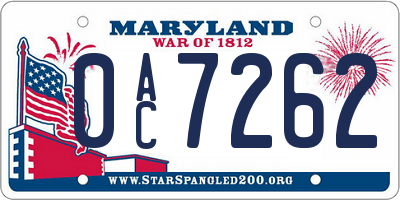 MD license plate 0AC7262