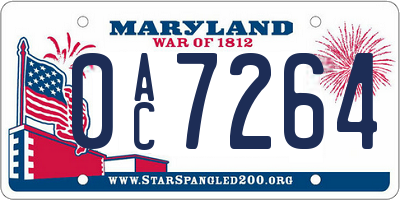 MD license plate 0AC7264