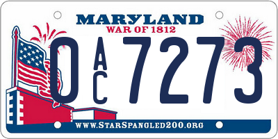 MD license plate 0AC7273