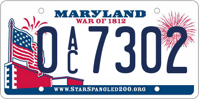 MD license plate 0AC7302