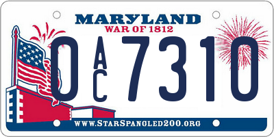 MD license plate 0AC7310