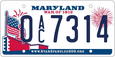 MD license plate 0AC7314