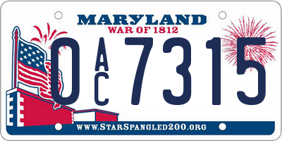 MD license plate 0AC7315