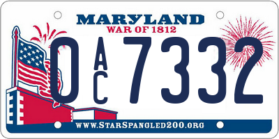 MD license plate 0AC7332