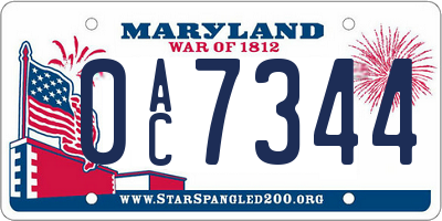 MD license plate 0AC7344