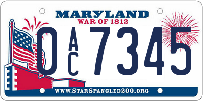 MD license plate 0AC7345