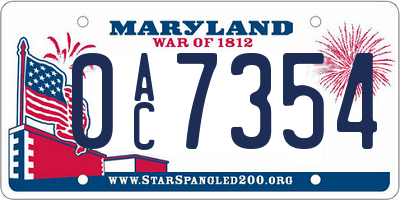 MD license plate 0AC7354