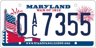 MD license plate 0AC7355