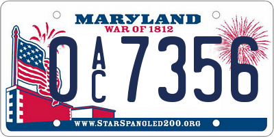 MD license plate 0AC7356