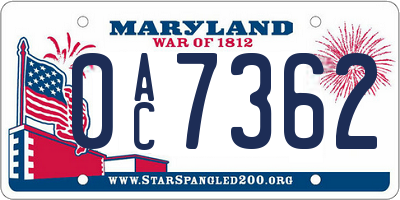 MD license plate 0AC7362