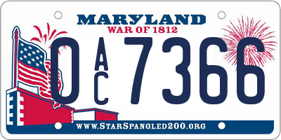 MD license plate 0AC7366