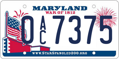 MD license plate 0AC7375