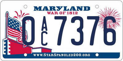 MD license plate 0AC7376