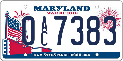 MD license plate 0AC7383