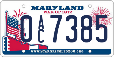 MD license plate 0AC7385
