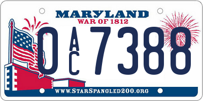 MD license plate 0AC7388