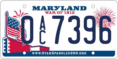 MD license plate 0AC7396