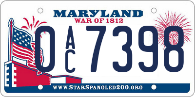 MD license plate 0AC7398