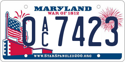 MD license plate 0AC7423
