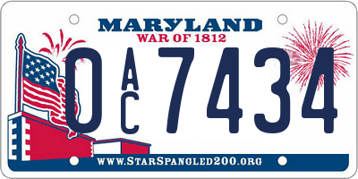 MD license plate 0AC7434