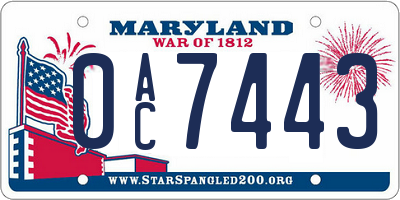 MD license plate 0AC7443