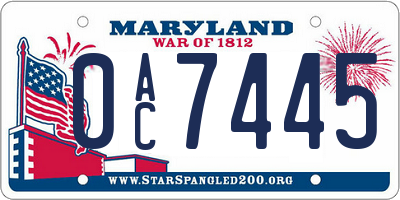 MD license plate 0AC7445
