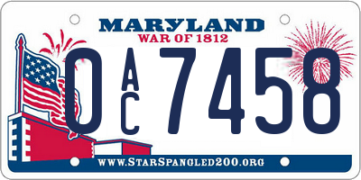 MD license plate 0AC7458