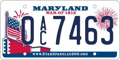MD license plate 0AC7463
