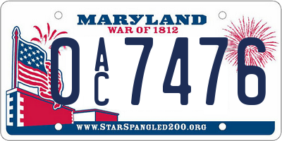 MD license plate 0AC7476